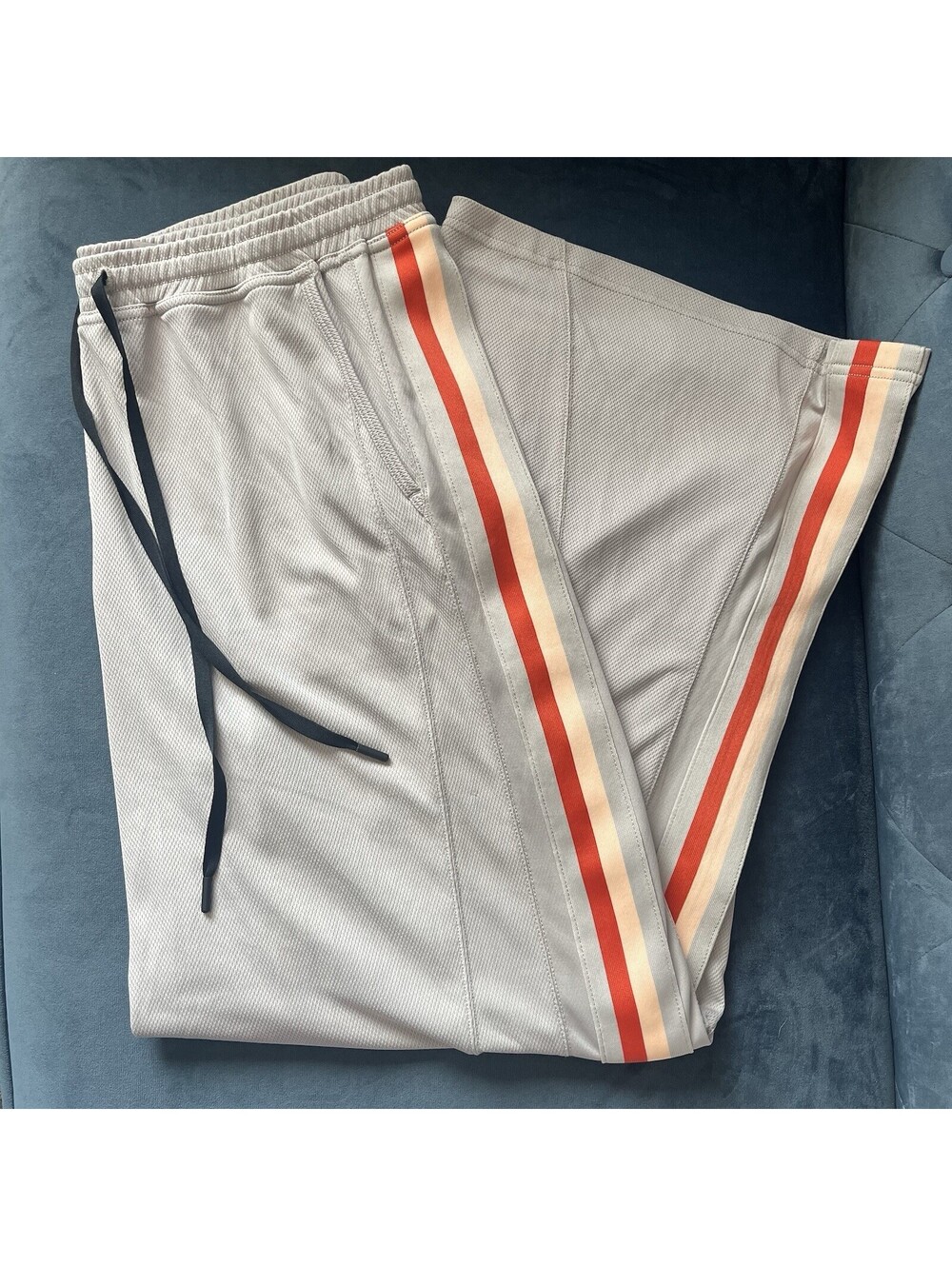Free People One On One Mesh Wide Leg Track Pants M Gray Retro Stripe Athleisure
